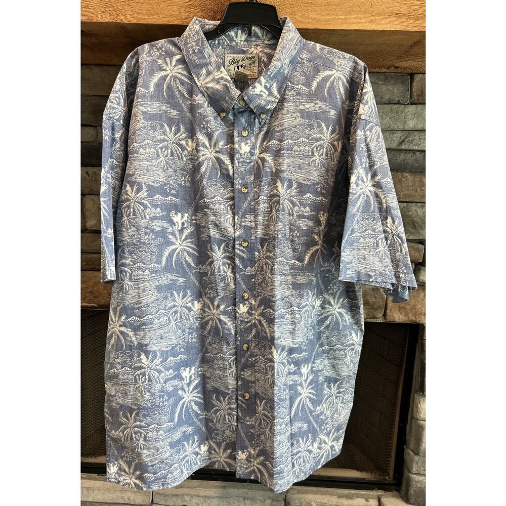 Men’s Vtg BIG DOGS Blue Reverse Print AOP Short Sleeve Button Up Shirt 2X *B2